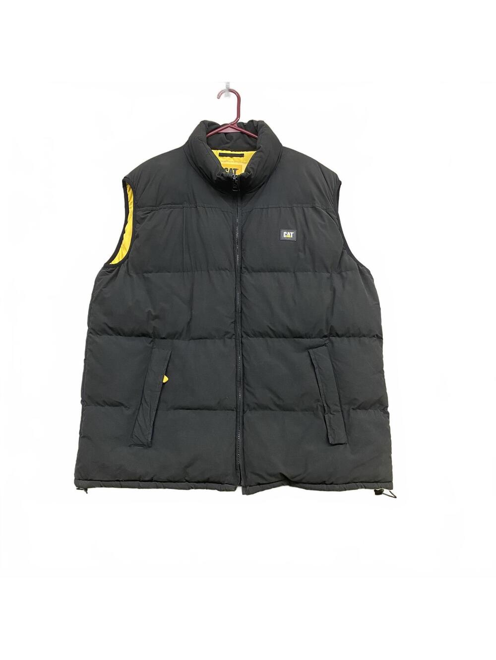 Caterpillar CAT Men's Black Puffer Vest Yellow Lining Insulated XL Workwear